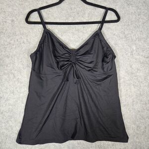 Lands End Black Ruched String Underwire Built In Bra Tankini Top Swim Size 16